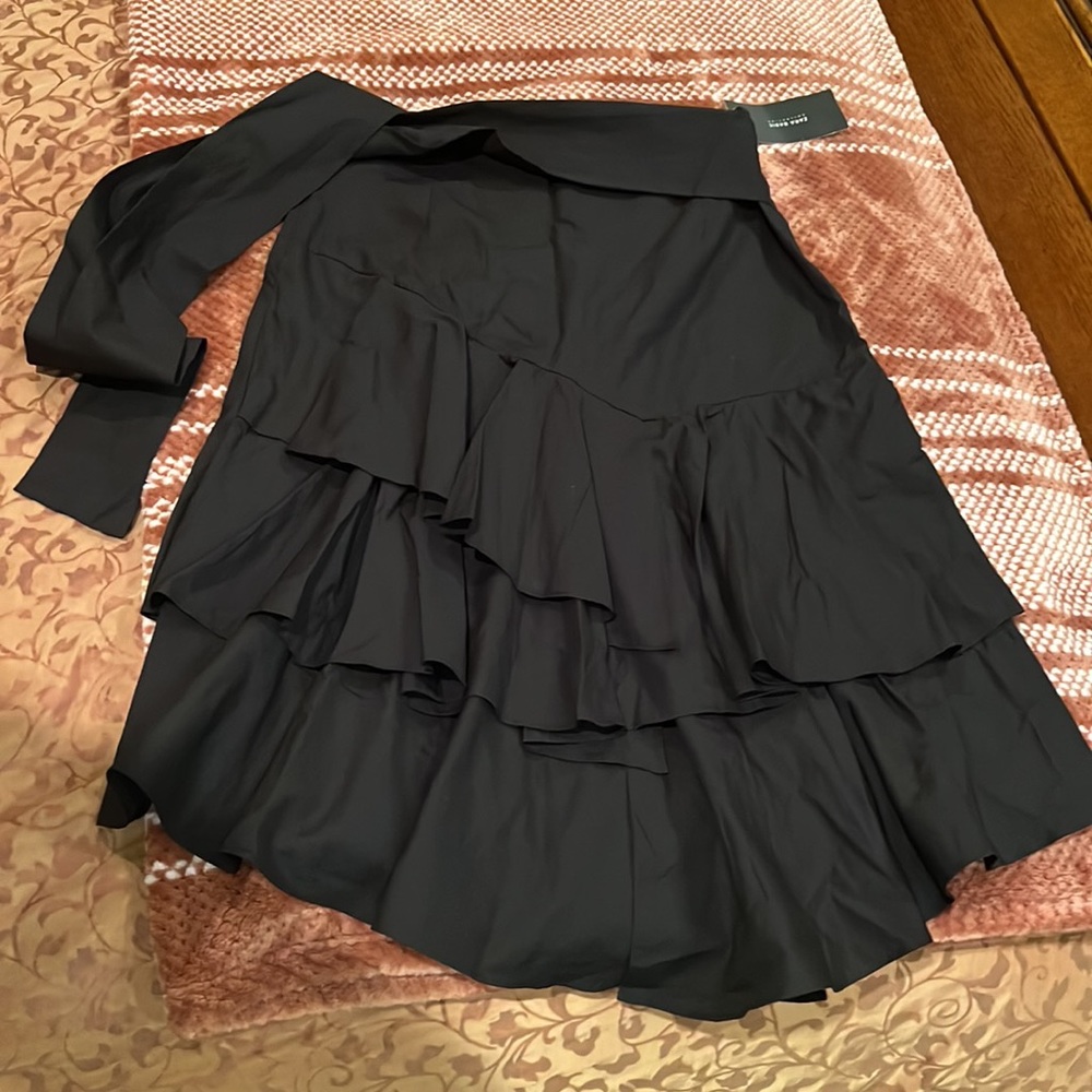NWT- Zara Basic Collection-Black Midi Skirt with Ruffles at Midpoint of Skirt - Picture 8 of 17